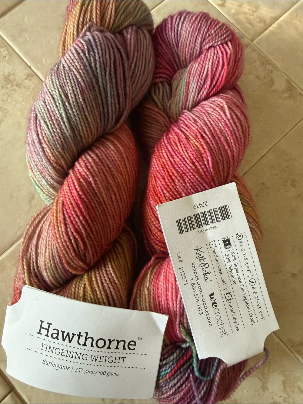 Fingering Weight Multicolor Yarn - Pink/Tan/Green - Burlingame